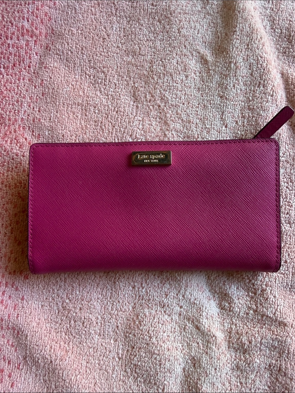 kate spade Magenta Zip Around Wallet with Gold Logo